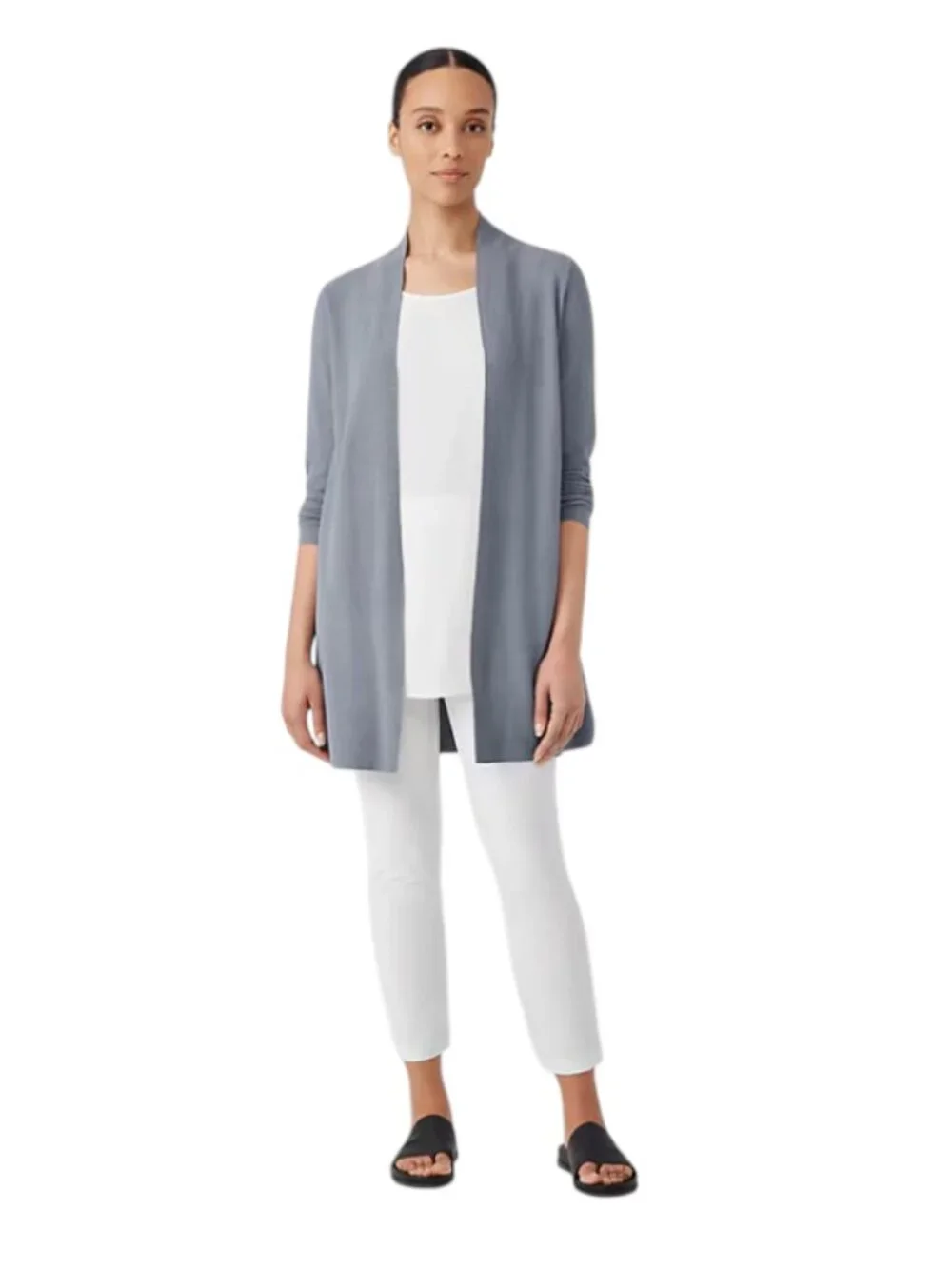 Eileen Fisher Organic Cotton Linen Cardigan Sweater Womens XS Gray Knit Jacket
